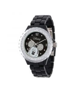 Disney Mickey Mouse Women's Black Enamel Sparkle Alloy Watch