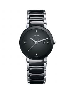 Watch, Women's Swiss Centrix Diamond Accent Stainless Steel and Black Ceramic Bracelet 28mm R30935712