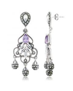 Amethyst (1 ct. t.w.) & Marcasite Chandelier Earrings in Sterling Silver