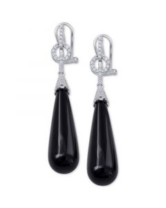 Black Agate & Cubic Zirconia Drop Earrings in Sterling Silver