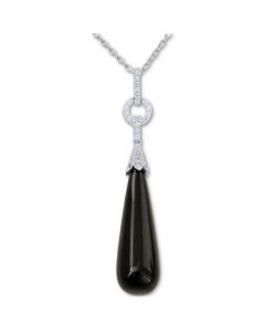 Black Agate & Cubic Zirconia 18" Pendant Necklace in Sterling Silver