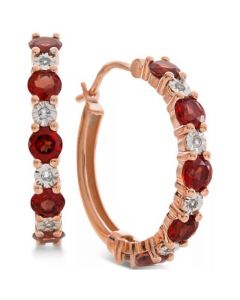 Garnet (1-1/8 ct. t.w.) & Diamond Accent Hoop Earrings in 14k Rose Gold (Also Available in Amethyst)