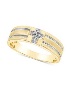 Men's Diamond Accent Cross Band in 10k Yellow Gold & White Gold