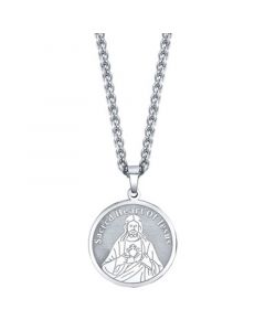 "With Jesus in My Heart" Coin Pendant Necklace in Stainless Steel, 24" Chain