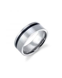 Stainless Steel Ring Featuring Black Line Design