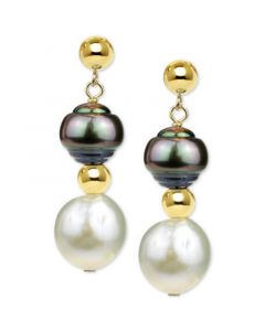 Cultured Baroque Freshwater Pearl (11-12mm) and Tahitian Pearl (8-9mm) Drop Earrings in 14k Gold