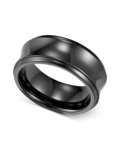 Men's Black Titanium Ring, Concave Wedding Band (8mm)