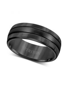 Men's Ring, 8mm 3-Row Wedding Band in Classic or Black Tungsten