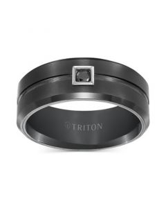 Men's Black Tungsten Ring, Black Diamond Wedding Band (1/10 ct. t.w.)