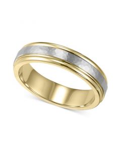 Men's 14k Gold and 14k White Gold Ring, Two-Tone Hammered Wedding Band