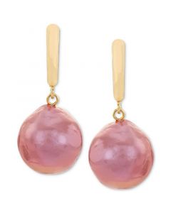 Cultured Pink Ming Pearl (12-14mm) Drop Earrings in 14k Gold