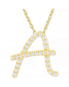 Diamond Initial Pendant Necklace (1/10 ct. t.w.) in 14k Gold Over Sterling Silver, 16" + 2" Extender