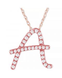 Diamond Initial Pendant Necklace (1/10 ct. t.w.) in 14k Rose Gold Over Sterling Silver, 16" + 2" Extender