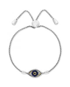 EFFY® Sapphire (1/10 ct. t.w.) & Diamond (1/10 ct. t.w.) Evil Eye Bolo Bracelet in 14k Gold & Sterling Silver