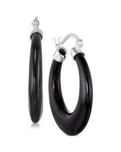 Onyx (30mm) Hoop Earrings in Sterling Silver