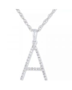 Diamond (1/10 ct. t.w.) Initial Pendant Necklace in 10k White Gold, 16" + 2" extender