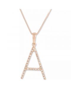 Diamond (1/10 ct. t.w.) Initial Pendant Necklace in 10k Rose Gold, 16" + 2" extender