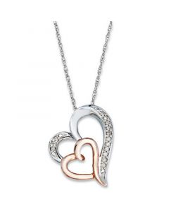 Diamond Double Heart Pendant Necklace in Sterling Silver and 14k Rose Gold  (1/10 ct. t.w.)