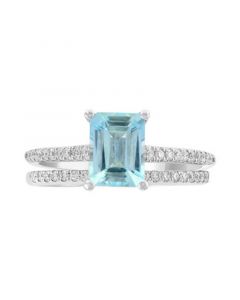 Gemstone Bridal by EFFY® Aquamarine (1-3/8 ct. t.w) & Diamond (1/3 ct. t.w.) Ring in 18k White Gold