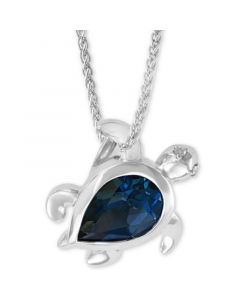 EFFY® London Blue Topaz (2-3/8 ct. t.w) & Diamond Accent Turtle 18" Pendant Necklace in Sterling Silver