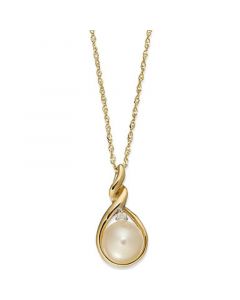 14k Gold Necklace, Cultured Freshwater Pearl and Diamond Accent Twist Pendant