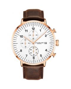 Men's Dark Brown Genuine Leather Strap Chrono Watch 42mm