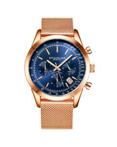 Men's Quartz Chronograph Date Rose Gold-Tone Stainless Steel Mesh Bracelet Watch 44mm