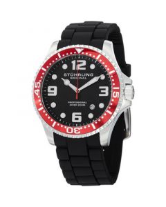 Original Stainless Steel Case on Black High Grade Silicone Rubber Interchangeable Strap With Additional Red Silicone Rubber Strap, Red Bezel, Black Dial, With Silver Tone and White Accents