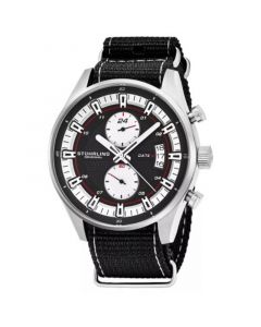 Original Men's Quartz, Silver Case, Silver Dial; Black and Grey Stripped Nylon Strap Date Dual Time Watch