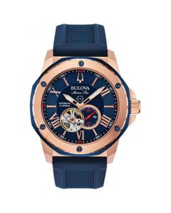 Men's Automatic Marine Star Blue Silicone Strap Watch 45mm