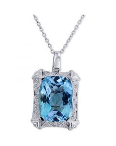 Blue Topaz(25 ct. t.w.) & Diamond(1/10 ct t.w.) Pendant Necklace in Sterling Silver