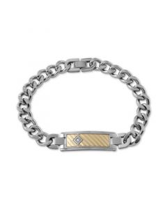 Men's Diamond Accent ID Bracelet in 18k Gold & Stainless Steel