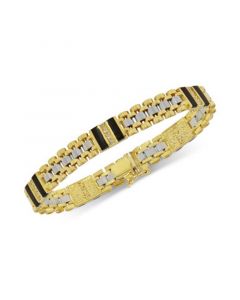 Men's Onyx (9X 2.5mm) and Diamond (1/2 ct. t.w.) Bracelet in 10k Yellow & White Gold