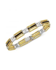 Men's Onyx and Diamond (1/2 ct. t.w.) Bracelet in 10k Yellow & White Gold