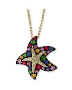 EFFY® Multi-Sapphire (1-1/10 ct. t.w.) & Diamond (1/10 ct. t.w.) 18" Starfish Pendant Necklace in 14k Gold