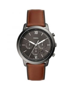 Mens Neutra Chrono gray case with brown leather strap