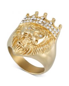 Crystal Lion Ring in Gold-Tone Ion-Plated Stainless Steel