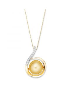 14k Gold Necklace, Golden South Sea Pearl (11mm) and Diamond (1/10 ct. t.w.) Swirl Pendant