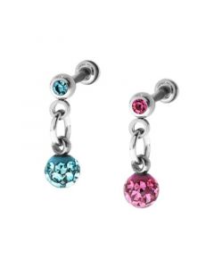 Bodifine Stainless Steel Set of 2 Crystal and Resin Tragus