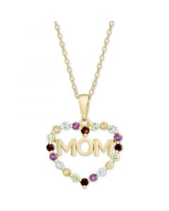 Multi-Gemstone Mom Heart 18" Pendant Necklace (7/8 ct. t.w.) in 18k Gold-Plated Sterling Silver