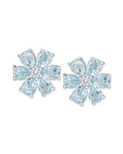 Blue Topaz (2-3/8 ct. t.w.) & White Topaz Accent Flower Stud Earrings in Sterling Silver