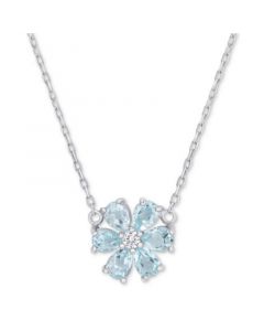 Blue Topaz (1-1/5 ct. t.w.) & White Topaz Accent Flower 18" Pendant Necklace in Sterling Silver