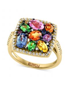 EFFY® Multi-Gemstone (3-1/10 ct. t.w.) & Diamond (1/3 ct. t.w.) Halo Cluster Ring in 14k Gold