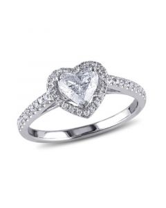 Certified Diamond (7/8 ct. t.w.) Heart-Shape Halo Engagement Ring in 14k White Gold