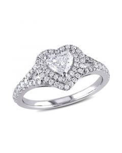 Certified Diamond (1 ct. t.w.) Heart-Shape Double Halo Engagement Ring in 14k White Gold