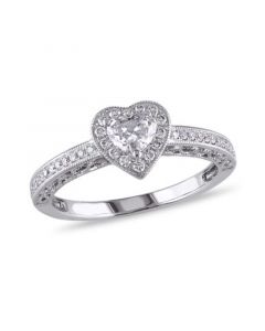 Certified Diamond (1/2 ct. t.w.) Heart-Shape Halo Engagement Ring in 14k White Gold