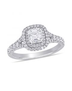 Certified Diamond (1-1/5 ct. t.w.) Asscher-Shape Double Halo Split Shank Engagement Ring in 14k White Gold