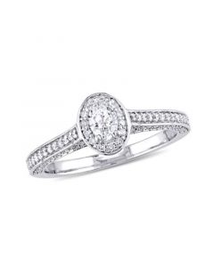 Certified Diamond (3/4 c.t. t.w.) Oval-Shape Raised Halo Engagement Ring in 14k White Gold