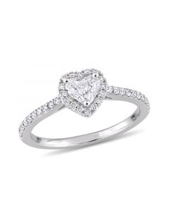 Certified Diamond (3/4 ct. t.w.) Heart and Round-Shape Engagement Ring in 14k White Gold