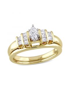 Certified Diamond (1/2 ct. t.w.) Marquise and Princess-Shape Bridal Set in 14k Yellow Gold